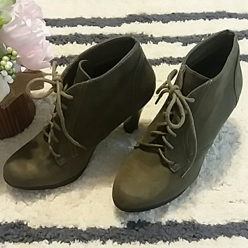 Olive Lace-Up Ankle Boots